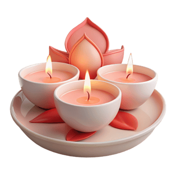 Three Burning Candles with a Lotus Flower Decoration png