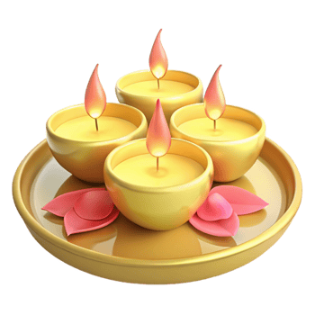 Golden Diya with Lit Candles and Pink Petals png