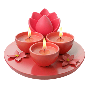 Three Candles in a Lotus Flower Shaped Holder png