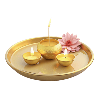 Golden Tray with Candles and Flower png