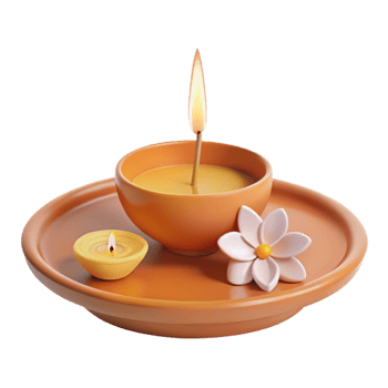 Lit Candle with Flower on a Plate png
