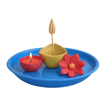 Floating Candle, Flower, and Bowl on Blue Tray png