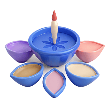 3D Rendered Diya with Lit Candle and Flower Design png