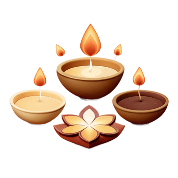 Lit Diya Candles with Flower Decoration png