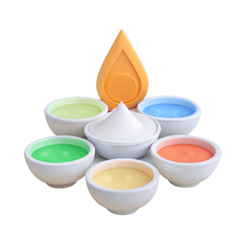 3D Rendered Colorful Bowls with a Yellow Flame Icon png