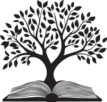 tree with an open book clean simple icon silhouette black vector