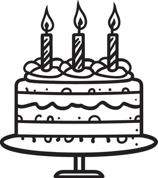 birthday cake clean simple linear outline black vector