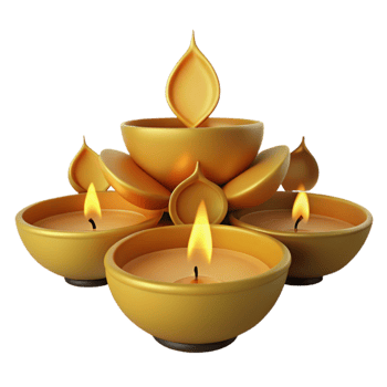 Golden Diya Candles Illuminated in Lotus Design png