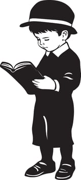 Jewish little boy holding holding open book clean simple silhouette black vector