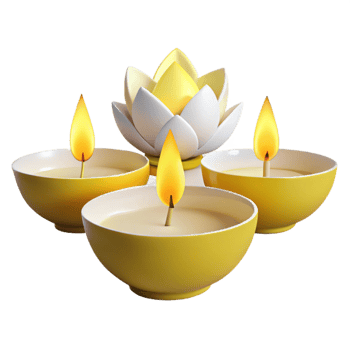 Three Candles with Lotus Flower Decoration png