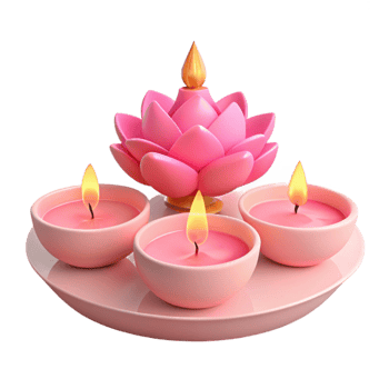 Pink Lotus Candle Holder with Three Candles png