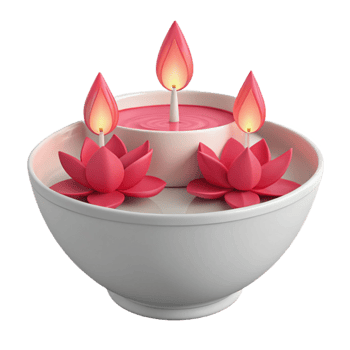 Three Floating Candles in a White Bowl with Pink Lotus Flowers png