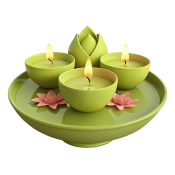 Green Candles in a Bowl with Flowers png