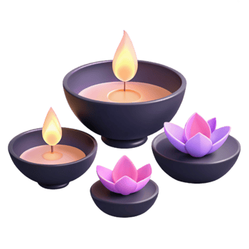 3D Render of Candles and Lotus Flowers png