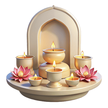 Candles and Lotus Flowers on a White Altar png