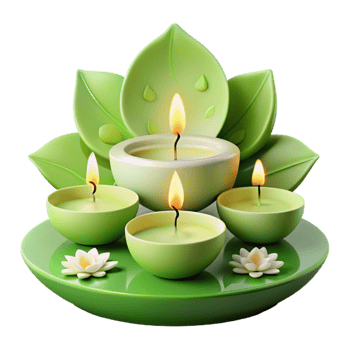 Green Leaf Candles with Lotus Flowers png