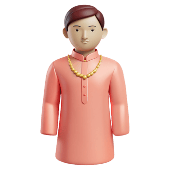 3D Cartoon Illustration of a Man Wearing a Pink Kurta and Gold Necklace png