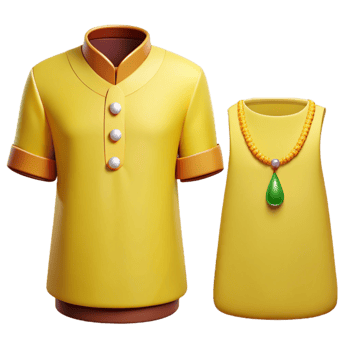 Yellow Shirt and Necklace 3D Render png