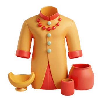 3D Rendered Traditional Asian Clothing, Accessories and Bowls png