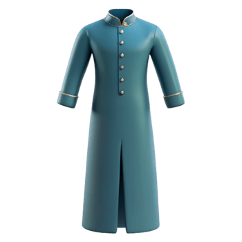 Teal Long Sleeve Button Up Tunic with Gold Trim png