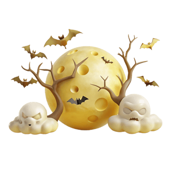 Spooky Halloween Moon with Bats and Ghosts png