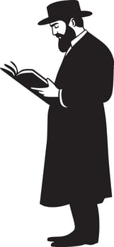 Jewish man holding holding open book clean simple silhouette black vector