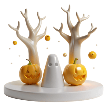 Spooky Halloween Scene with Pumpkins and Ghost png