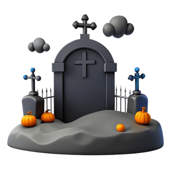 Spooky Halloween Graveyard Scene with Tombstone, Crosses and Pumpkins png
