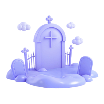 Purple Graveyard 3D Illustration with Clouds and Crosses png