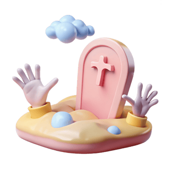 3D Cartoon Grave with Hands Reaching Up png
