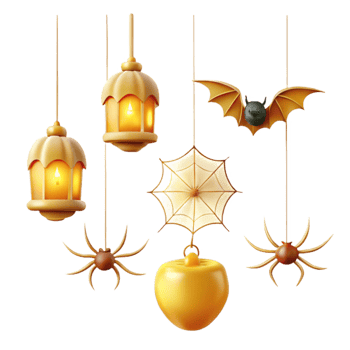 Hanging Halloween Decorations Lanterns, Spiders, Bats, and Webs png