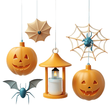 Halloween Decorations Pumpkins, Lanterns, Spiders Webs png