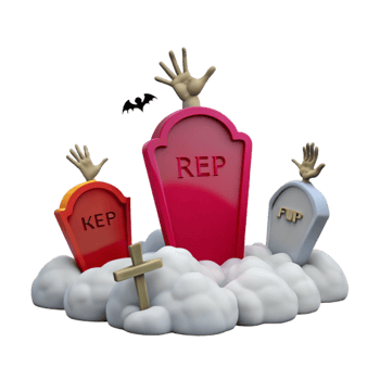 Spooky 3D Gravestone Illustration with Hands Reaching Out of the Ground png