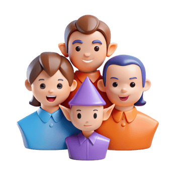 Group of 3D Cartoon Characters Smiling Together png