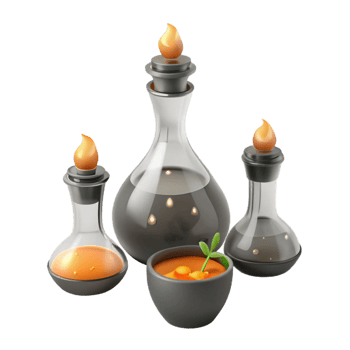 Glass Bottles with Orange Liquid and Flames png