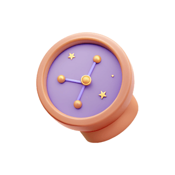 3D Render of a Purple Clock with Gold Stars png