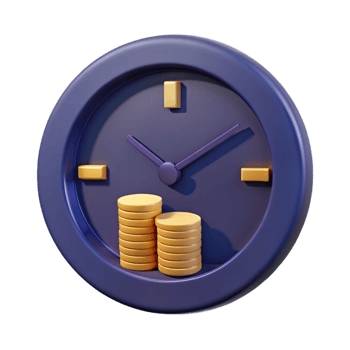 Time is Money Clock and Coin Stacks png