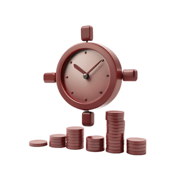 Time is Money Clock Overgrowing Stack of Coins png