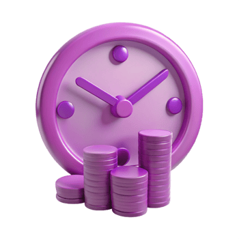 Time is Money 3D Clock and Coin Stacks Illustration png