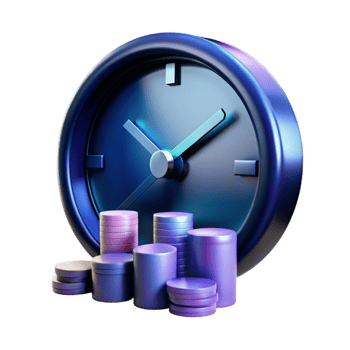 Time is Money 3D Render of Clock and Coin Stacks png