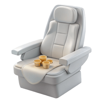 White Leather Seat with Tray and Cups png