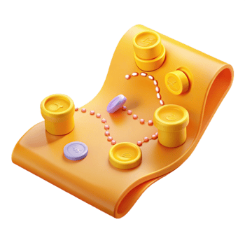 3D Rendering of a Yellow Curved Surface with Coins and a String of Pearls png