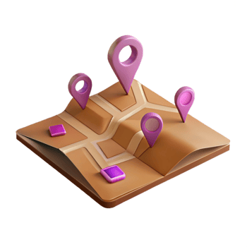 3D Rendered Map with Location Pins png