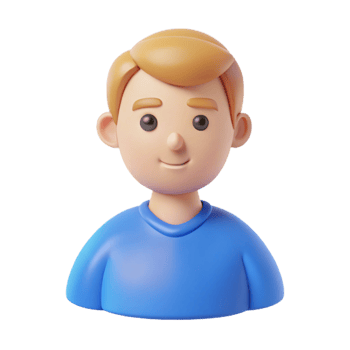 Smiling 3D Cartoon Boy Avatar with Blonde Hair and Blue Shirt png