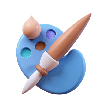 3D Paint Palette and Brush Colorful Art Supplies png