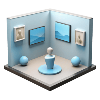 3D Minimalist Gallery Room with Blue Accents png