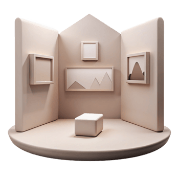 Minimalist Gallery Room with Frames and Podium png