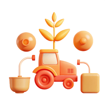 3D Rendered Illustration of a Toy Tractor with a Plant on Top and Other Objects png
