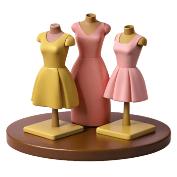 Three Dresses on Display Stands png