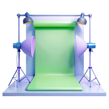 3D Render of a Photo Studio with Green Screen and Lighting png